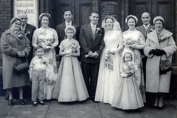 Kenneth Claybrough and Patricia Margaret Lunn<br>Outside the Methodist Church on their Wedding Day (1959)