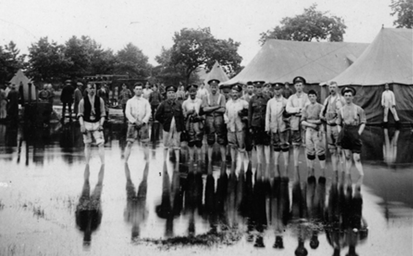 Men of the 4th Battalion Sherwood Foresters<br>In a flooded field - Stensall Camp 1912